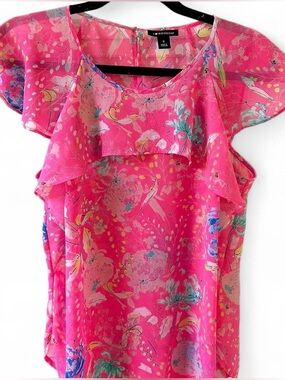 Pink Floral Ruffle Cap Sleeve Blouse